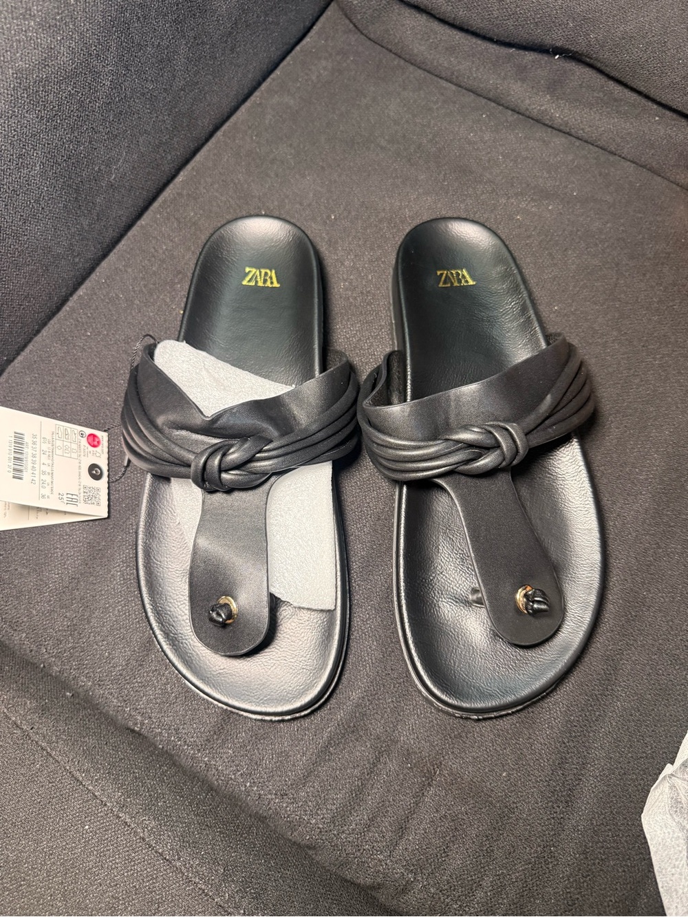 ZARA Black Knotted Toe-Post Sandals for Men